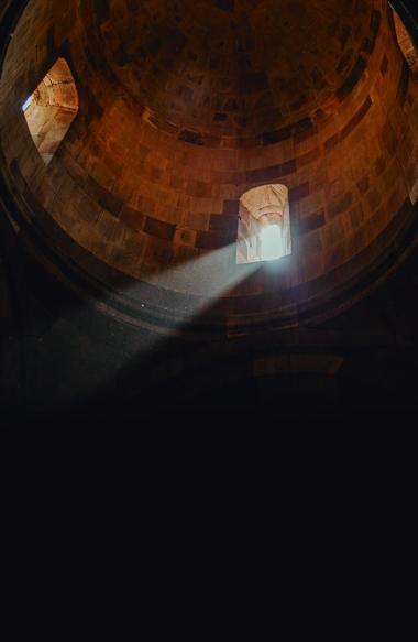 inside the cupola of an ancient cathedral