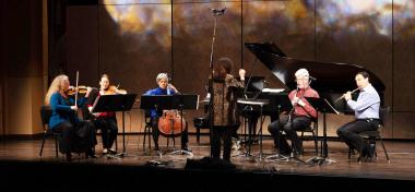 Earplay members: T. Baune, E. Rose, T. Moore, M. Chun,  P. Josheff, T. Brody performing on classical instruments