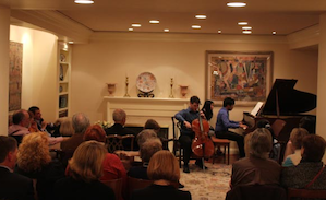 Cellist Matt Allen and pianist Yannick Rafalimanana perform at the Buksteins' house concert in Hillsborough. Photo by Jeff Kaliss 