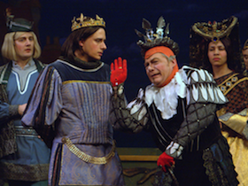 Robert Vann as Hilarion and Rick Williams as King Gama in the Lamplighters' <em>Princess Ida</em> <br>Photos by David Allen