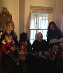 Crowded rehearsal scene Sunday night, with Breckenridge's 10-month-old daughter and son, 3; Pankonin flanked by her two daughters 