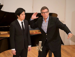 Tenor Mingjie Lei, Merola Class of 2014, with baritone Thomas Hampson, Merola Class of 1980, in the latter's masterclass