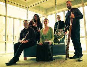 Oregon Woodwinds, migrating South: Louis DeMartino, Melissa Peña, Molly Alicia Barth, Lydia Van Dreel, and Steve Vacchi