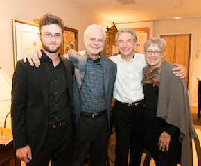 Composers Sam and John Adams with MTT, Deborah O'Grady (mother of Sam, wife of John, renowned photographer) <br> Photo by Kristen Loken