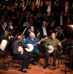 banjo players Scott Nygaard, Jody Stecher, and Bill Evans