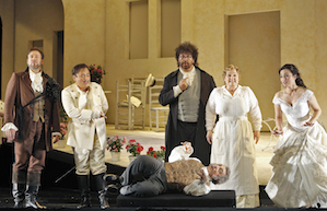 Lucas Meachem (Figaro), Javier Camarena (Count Almaviva), Alessandro Corbelli (Doctor Bartolo), Andrea Silvestrelli (Don Basilio), Catherine Cook (Berta)and Isabel Leonard (Rosina)