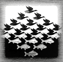 Sky-Water: a typical Escher tessellation (mathematical design) 