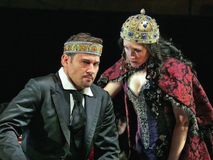 The King (Mariusz Kwiecien) questions his wife (Erin Morley) in <em>King Roger</em><br>Photos by Ken Howard