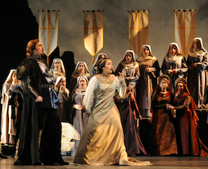 Baritone Zachary Altman as Count di Luna and soprano Cecilia Violetta Lopéz as Leonora. Photo by Pat Kirk