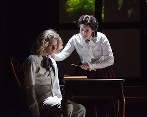 Milo Boland is a troubled boy and Laura Bohn his governess in The Turn of the Screw at West Edge Opera