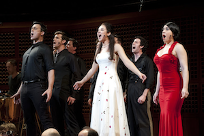 Cheyenne Jackson (Tony), Alexandra Silber (Maria), Jessica Vosk (Anita) & The Jets during "Tonight" 