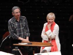 Mahler's granddaughter, Marina Mahler, addresses the Orchestra with MTT