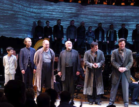 Rafael Karpa-Wilson as the boy, chorus director Ragnar Bohlin, Kevin Langan as Hobson, Kim Begley as Horace Adams, Eugene Brancoveanu as Ned Keene, and John Relyea as Mr. Swallow Photos by Michael Strickland