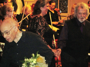 Seymour Lipkin, concertmaster Robin Hansen, and George Cleve taking bows on Friday