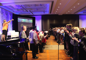 Spontaneous standing ovation for the Choral Orchestra, with mezzo-soprano Frederica von Stade and composer Jake Heggie on stage Photo by James Meredith