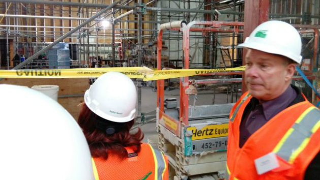 Man living his dream: David Gockley guiding the Wilsey Center's Atrium Theater, still in a state of becoming, to completion (Photos by Janos Gereben)