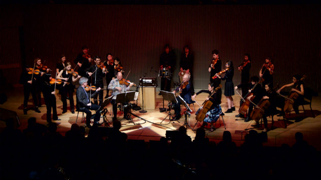 The Kronos Quartet performs with musicians from Ruth Asawa San Francisco School of the Arts in Kronos Festival 2016: Explorer Series, Feb 4 at SFJAZZ (Photo by Evan Neff)