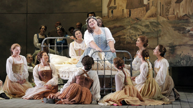 Soprano Leah Crocetto as Luisa Miller and members of the San Francisco Opera Chorus in Verdi's "Luisa Miller." (Photo by Cory Weaver/San Francisco Opera)