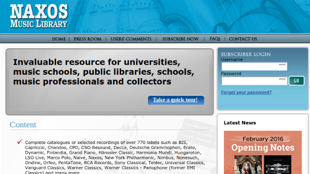 Screenshot of the Naxos Music Library