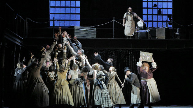 Act II Opening with the San Francisco Opera Chorus, mezzo-soprano Stephanie Blythe as Mrs. Lovett and bass-baritone Brian Mulligan as Sweeney Todd (Photo by Cory Weaver/S.F. Opera)